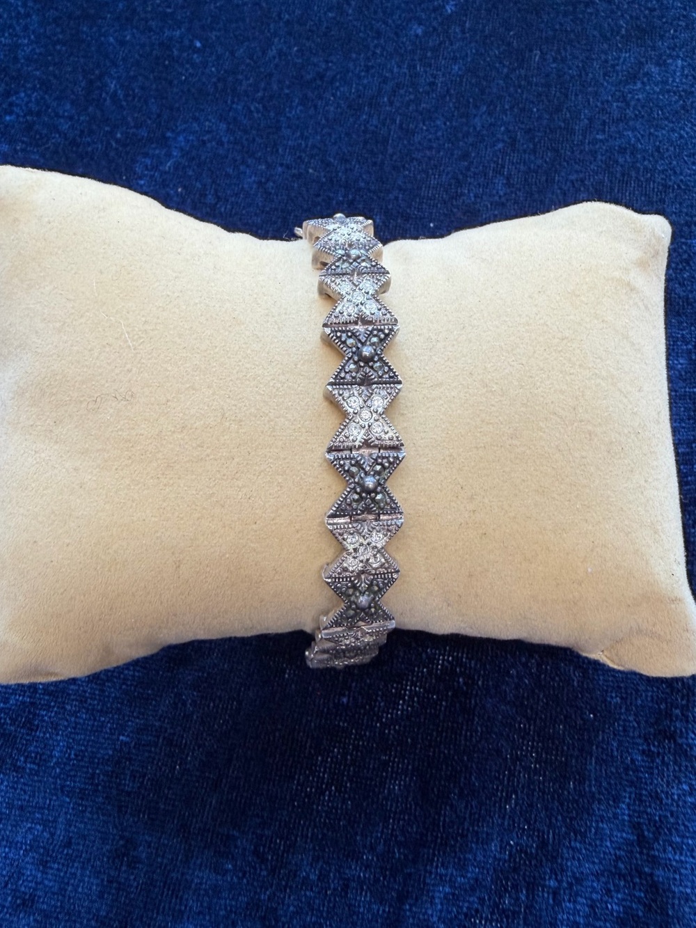 Vintage 925 Sterling Silver Zig Zag Encrusted Bracelet